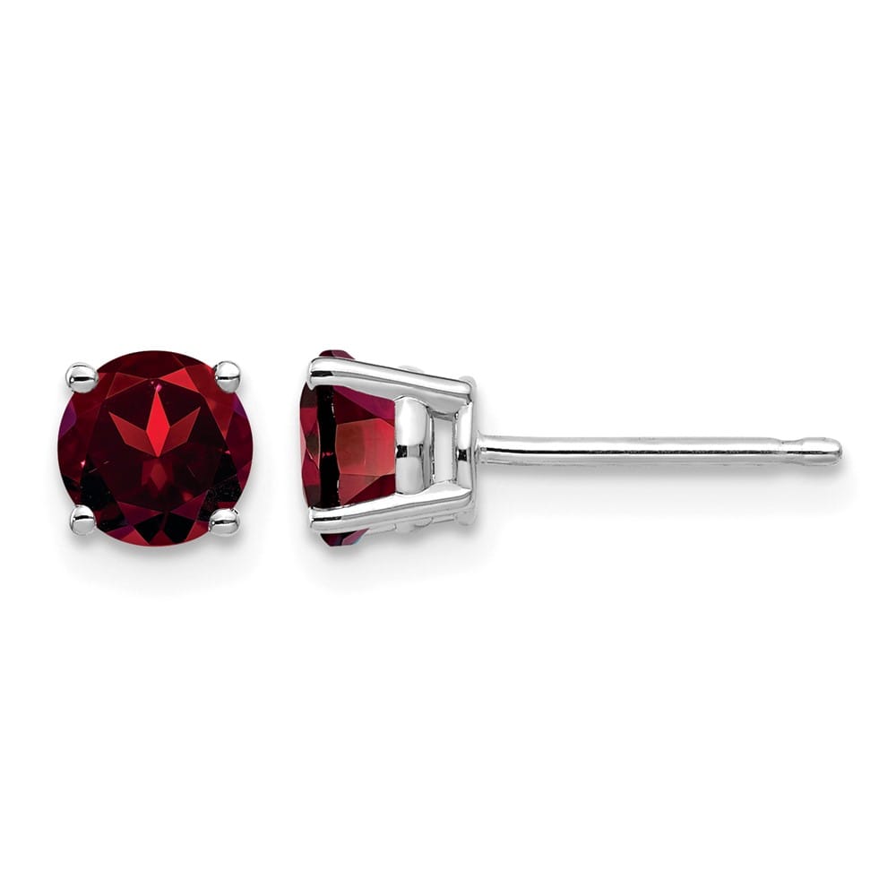 14K White Gold 5mm Round Garnet Post Earrings, view 1 of 4
