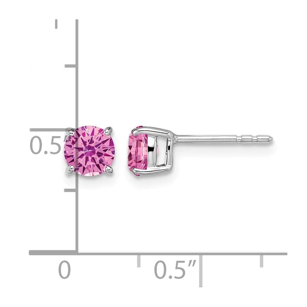 14K White Gold 5mm Round Lab Created Pink Sapphire Post Earrings, view 4 of 4