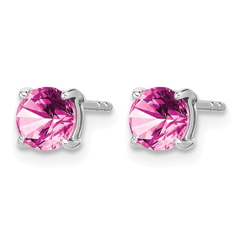 14K White Gold 5mm Round Lab Created Pink Sapphire Post Earrings, view 2 of 4