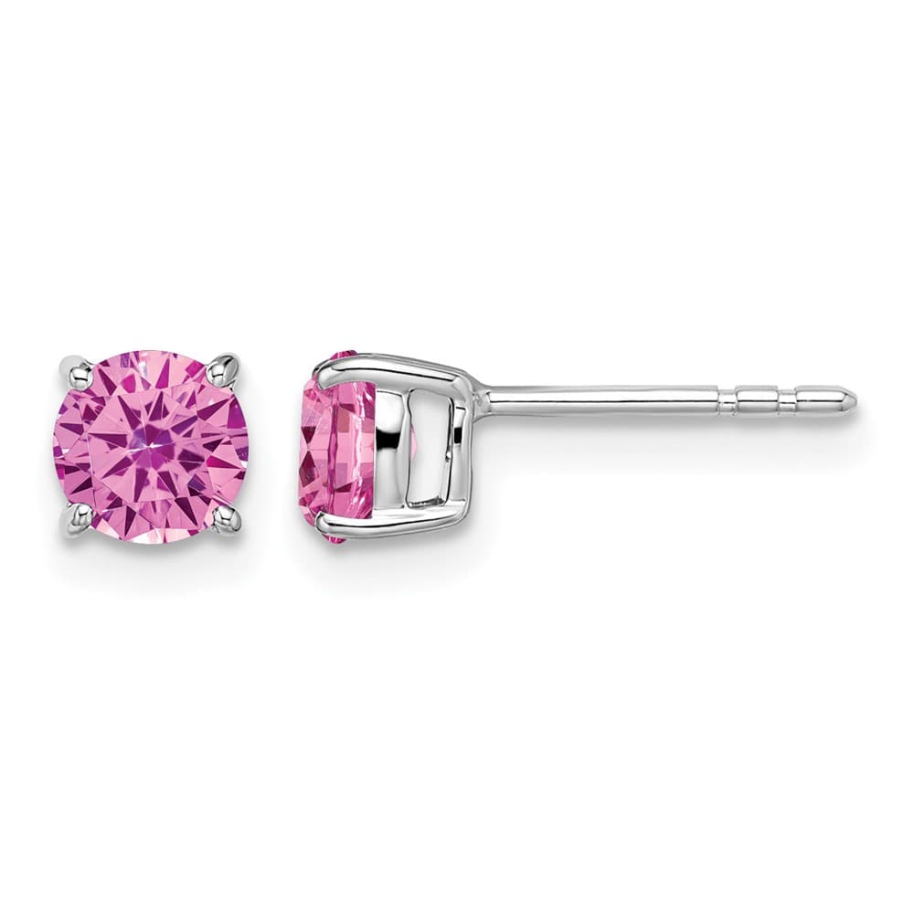 14K White Gold 5mm Round Lab Created Pink Sapphire Post Earrings, view 1 of 4