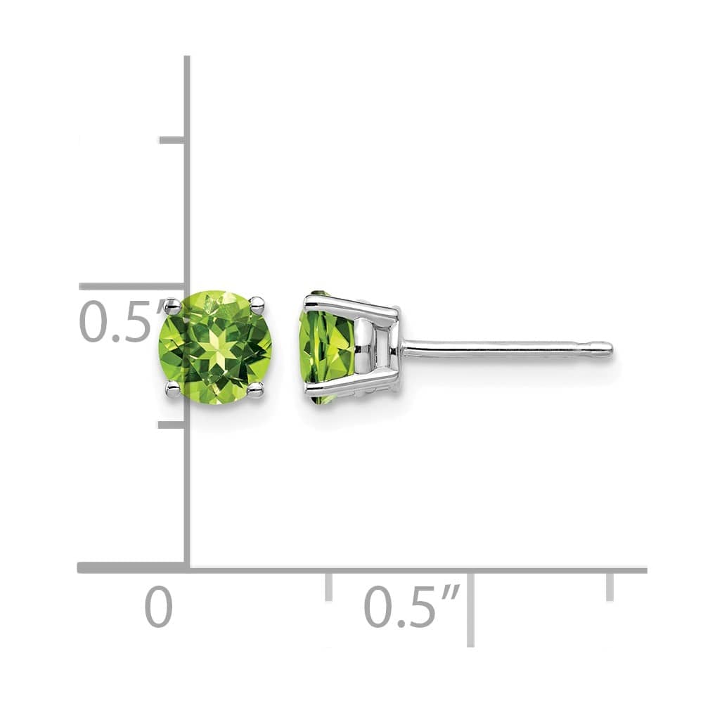 14K White Gold 5mm Round Peridot Post Earrings, view 4 of 4