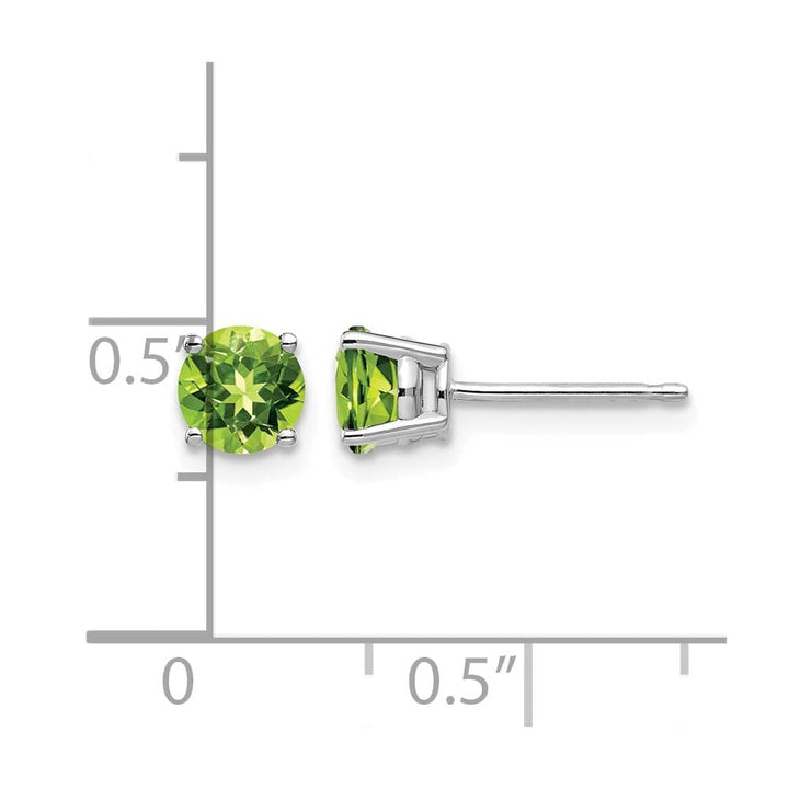 14K White Gold 5mm Round Peridot Post Earrings, view 4 of 4