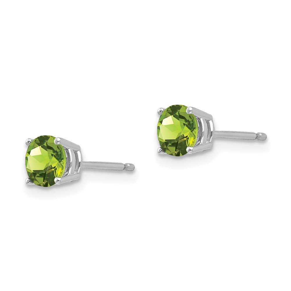 14K White Gold 5mm Round Peridot Post Earrings, view 2 of 4