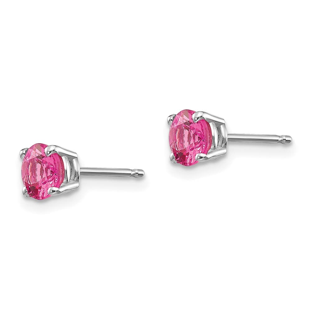14K White Gold 5mm Round Pink Spinel Post Earrings, view 2 of 4