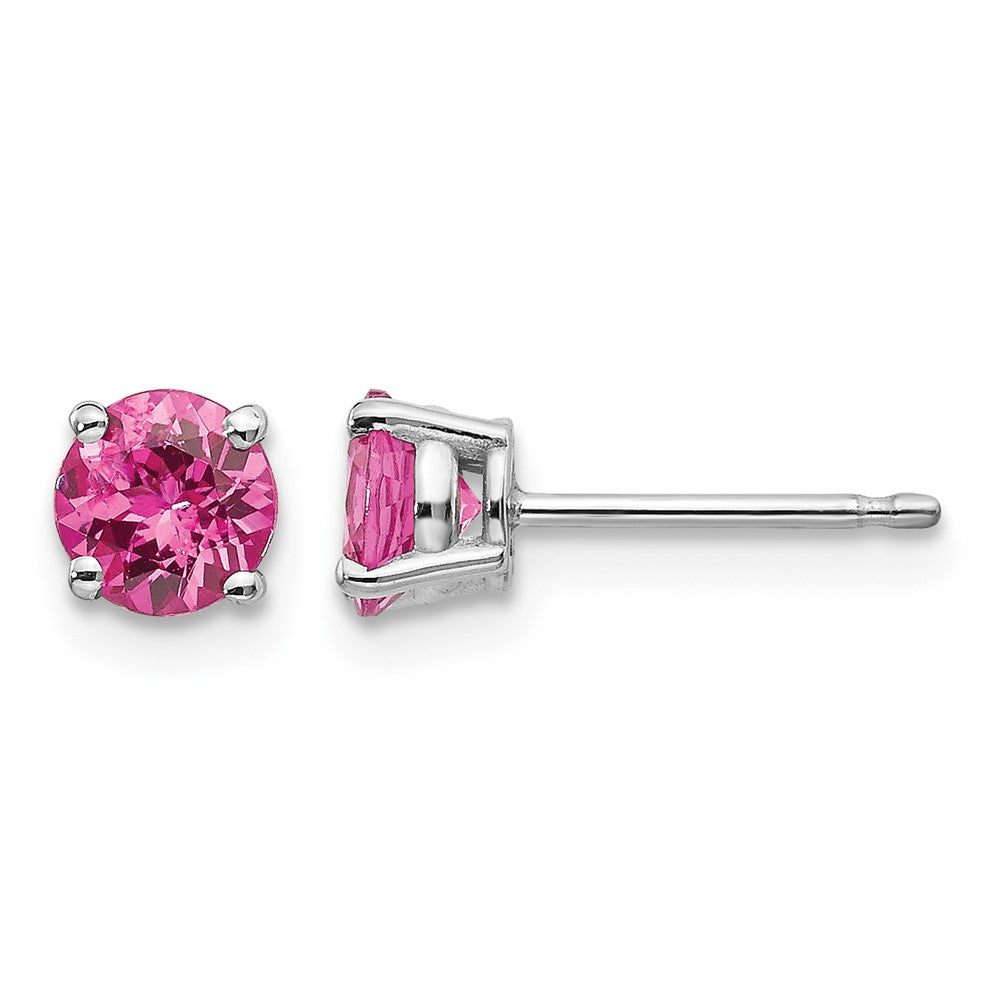 14K White Gold 5mm Round Pink Spinel Post Earrings, view 1 of 4