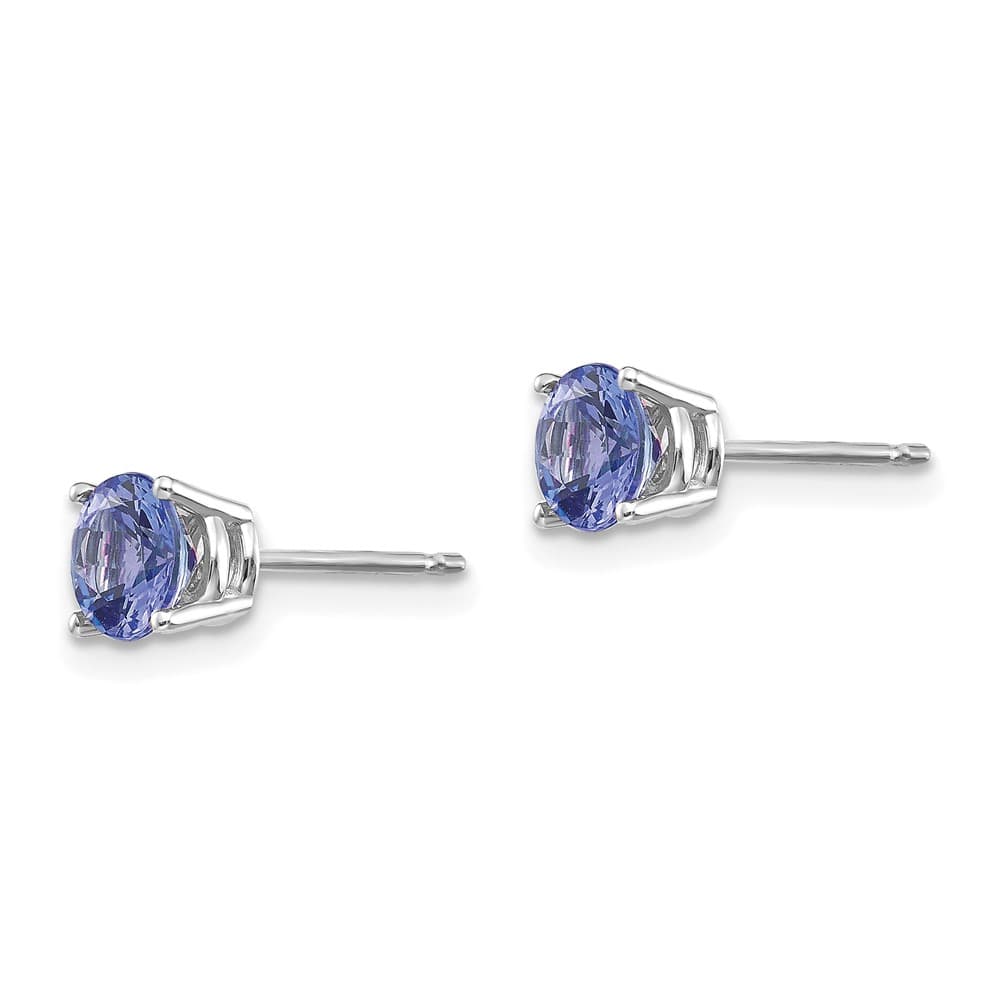 14K White Gold 5mm Round Tanzanite Post Earrings, view 2 of 4