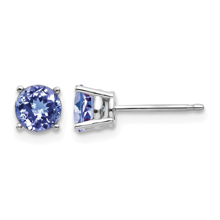 14K White Gold 5mm Round Tanzanite Post Earrings, view 1 of 4