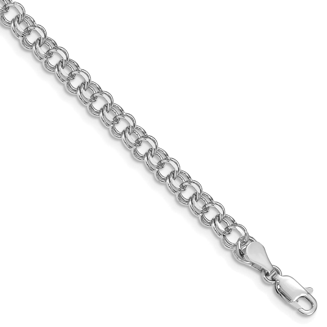 14K White Gold 5mm Solid Double Link Charm Bracelet