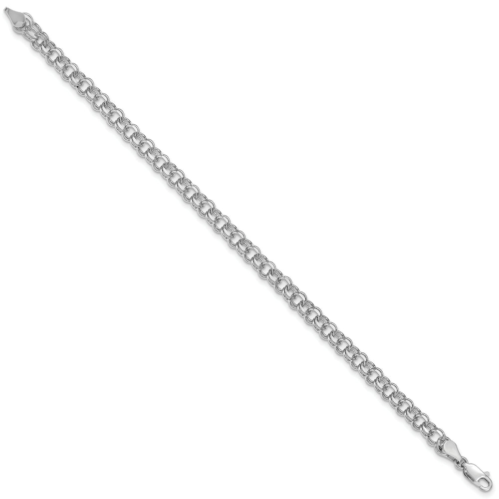 14K White Gold 5mm Solid Double Link Charm Bracelet