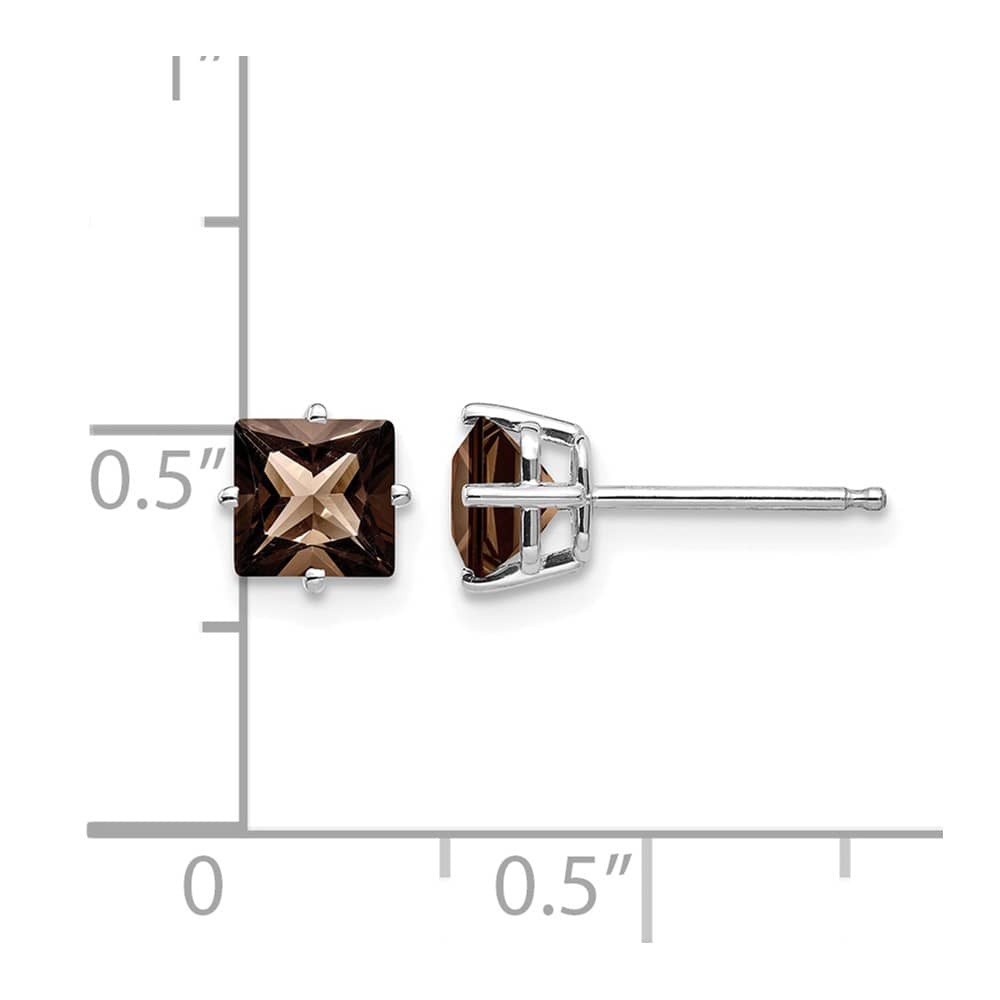 14K White Gold 5mm Square Smoky Quartz Post Earrings, view 4 of 4
