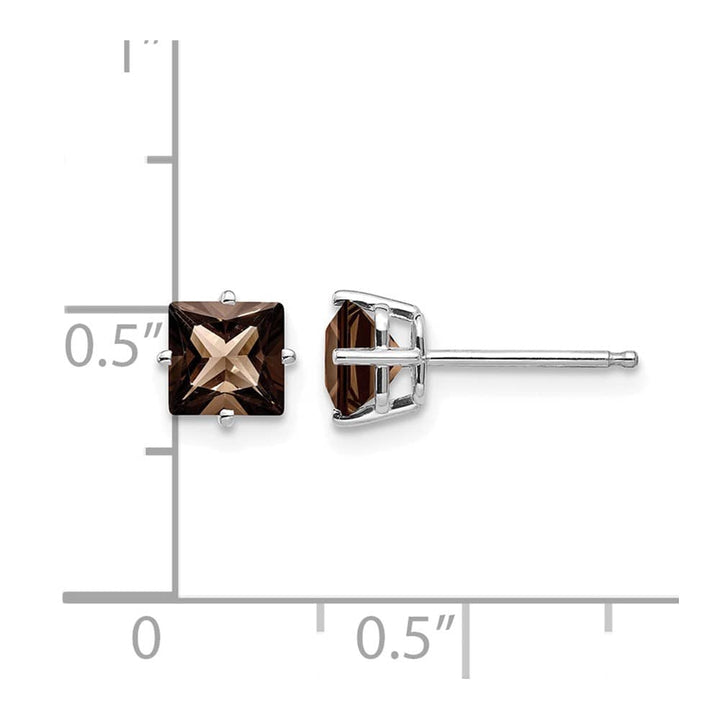 14K White Gold 5mm Square Smoky Quartz Post Earrings, view 4 of 4
