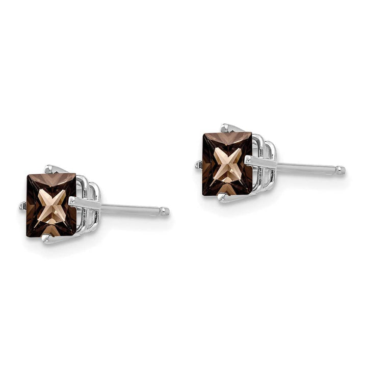 14K White Gold 5mm Square Smoky Quartz Post Earrings, view 2 of 4