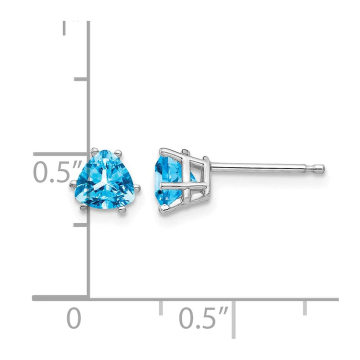 14K White Gold 5mm Trillion Blue Topaz Post Earrings, view 4 of 4