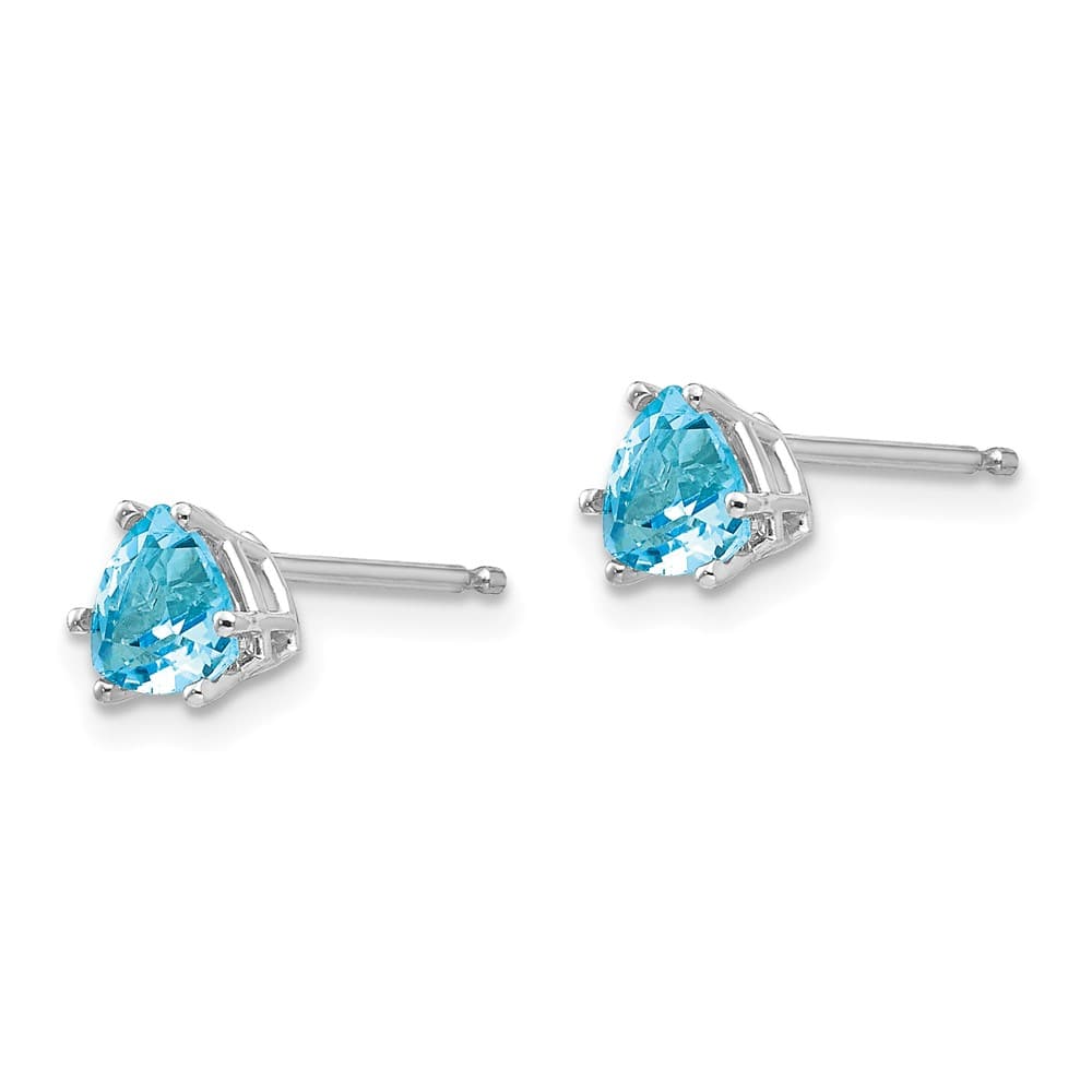 14K White Gold 5mm Trillion Blue Topaz Post Earrings, view 2 of 4