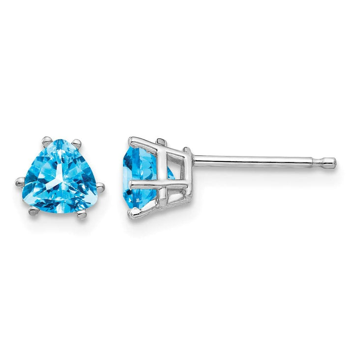 14K White Gold 5mm Trillion Blue Topaz Post Earrings, view 1 of 4