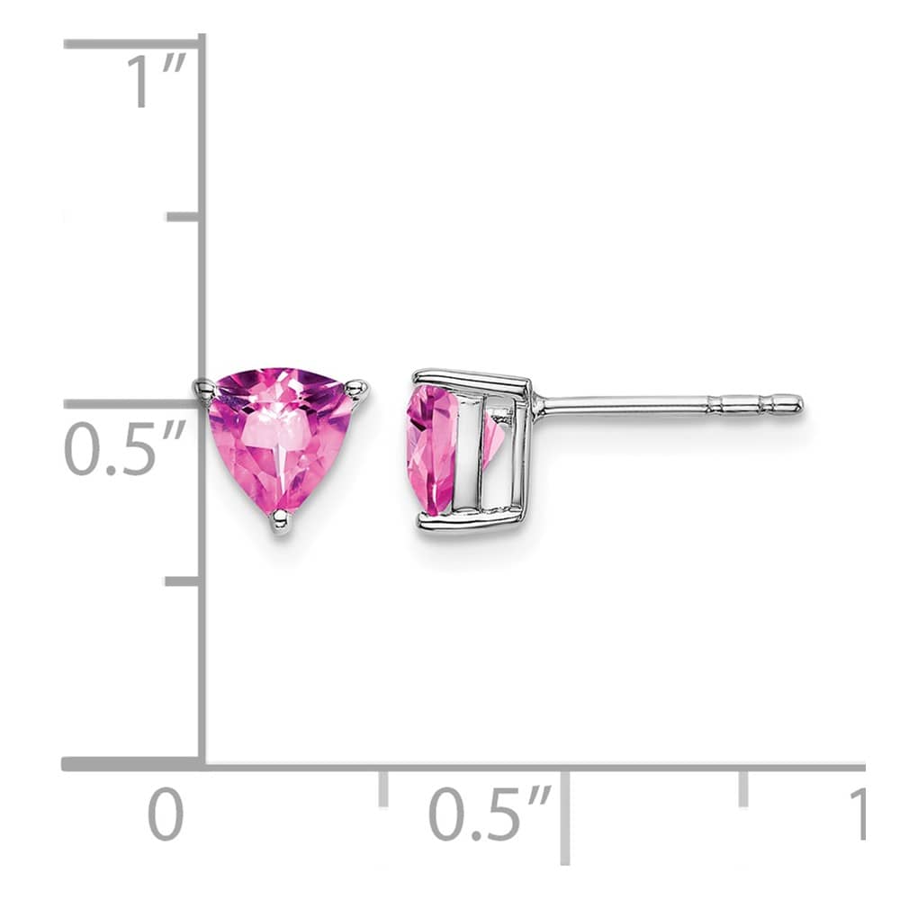 14K White Gold 5mm Trillion Lab Created Pink Sapphire Post Earrings, view 4 of 4