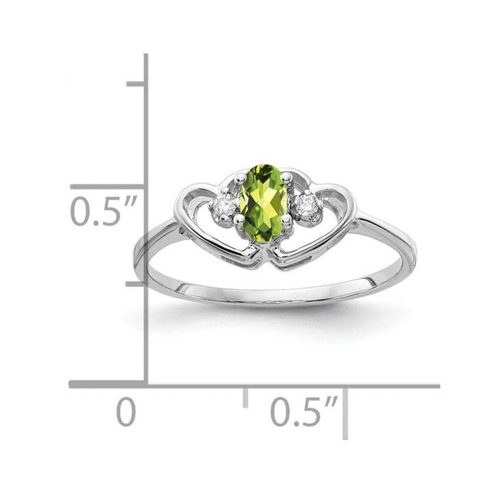 14k White Gold 5x3 mm Oval Peridot and Diamond Two Hearts Ring