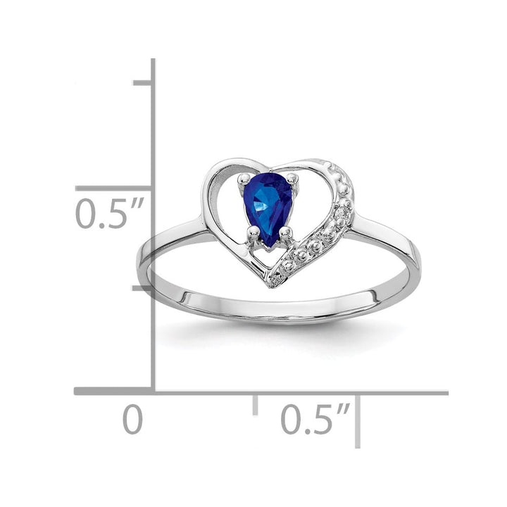 14k White Gold 5x3 mm Pear Blue Sapphire and Diamond Heart Ring