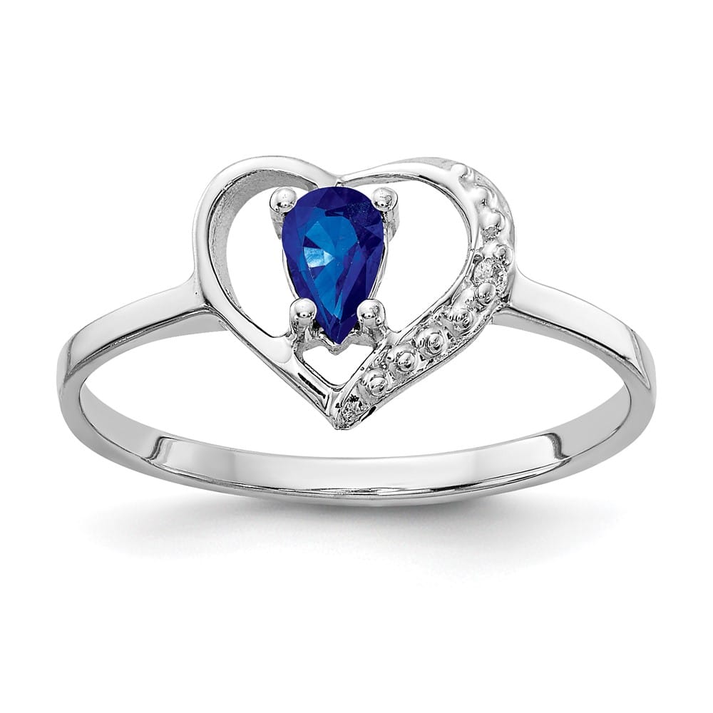 14k White Gold 5x3 mm Pear Blue Sapphire and Diamond Heart Ring