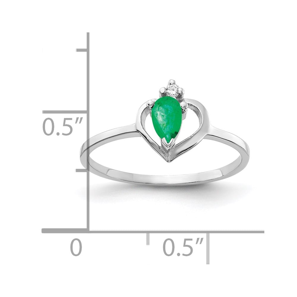 14k White Gold 5x3 mm Pear Emerald and Diamond Heart Ring