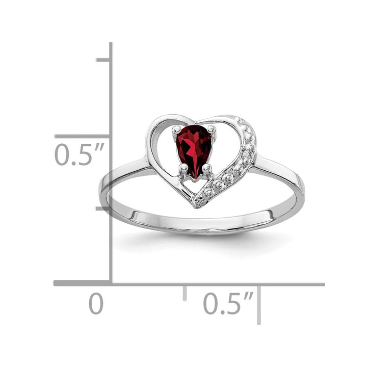 14k White Gold 5x3 mm Pear Garnet and Diamond Heart Ring