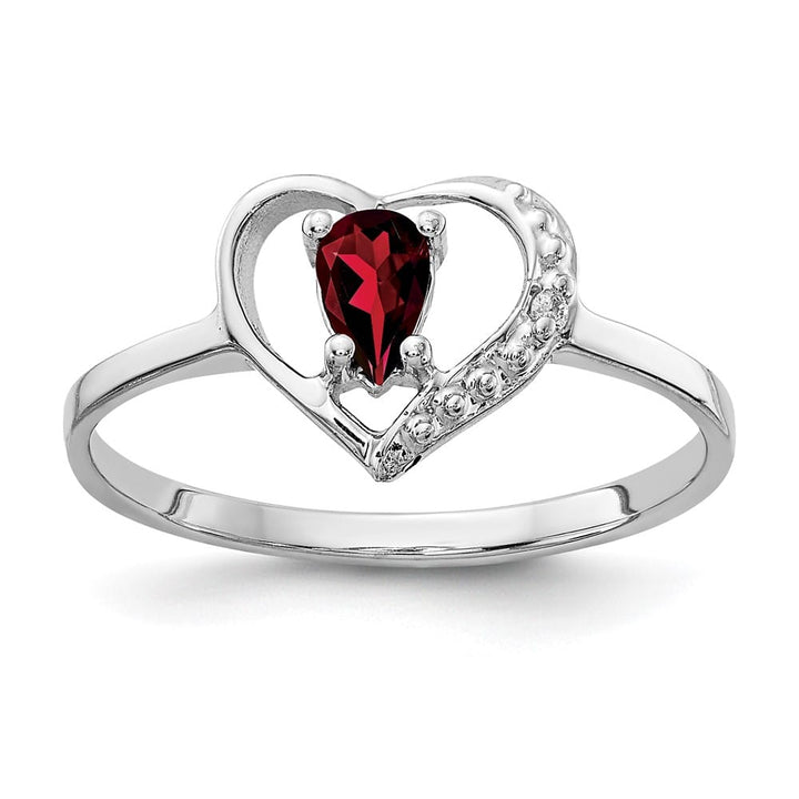 14k White Gold 5x3 mm Pear Garnet and Diamond Heart Ring
