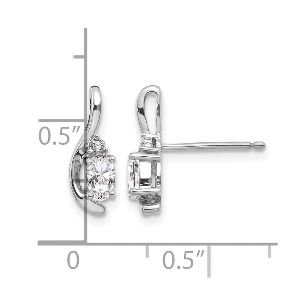14K White Gold 5x3 Oval April/White Topaz and Diamond Post Earrings, view 4 of 4