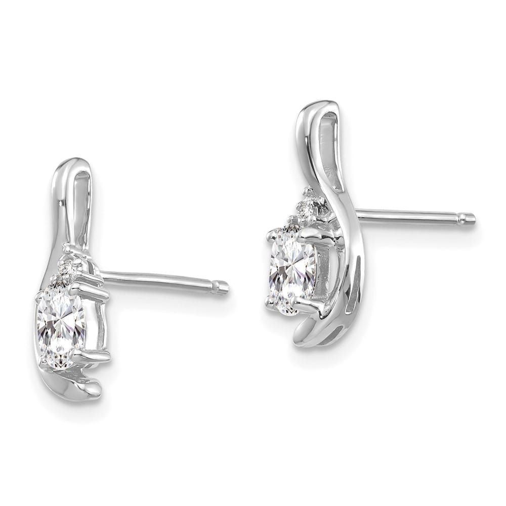 14K White Gold 5x3 Oval April/White Topaz and Diamond Post Earrings, view 2 of 4
