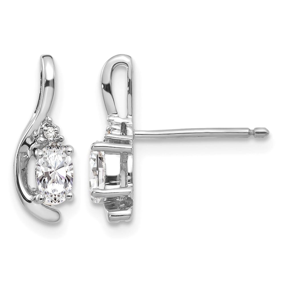 14K White Gold 5x3 Oval April/White Topaz and Diamond Post Earrings, view 1 of 4