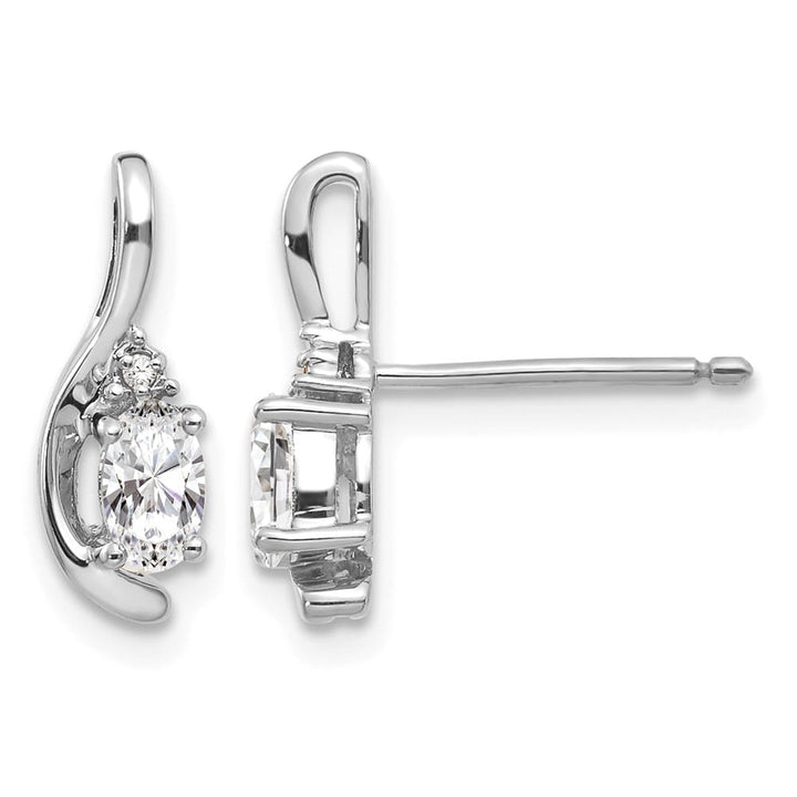 14K White Gold 5x3 Oval April/White Topaz and Diamond Post Earrings, view 1 of 4