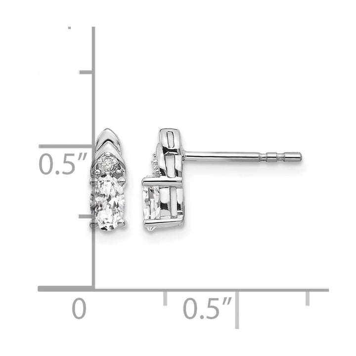 14K White Gold 5x3 Oval April/White Topaz and Diamond Post Earrings, view 4 of 4
