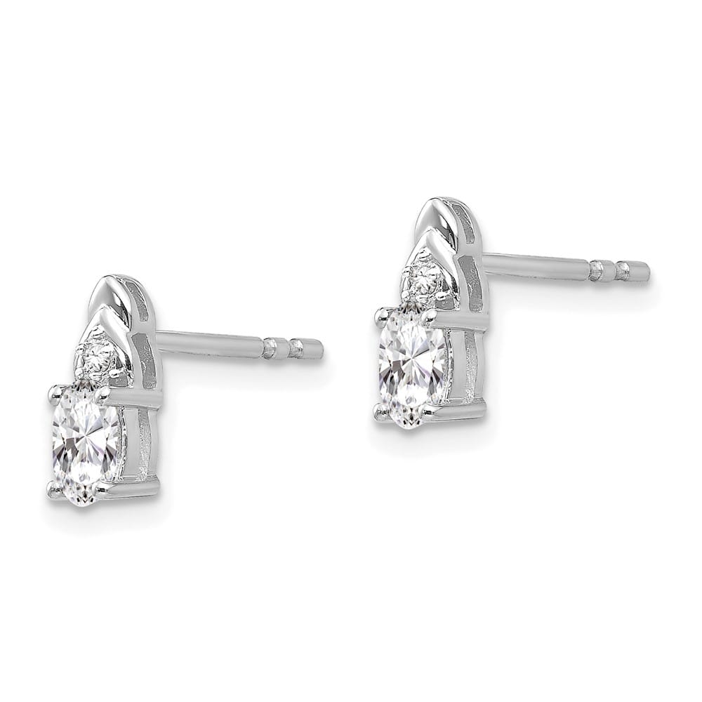 14K White Gold 5x3 Oval April/White Topaz and Diamond Post Earrings, view 2 of 4