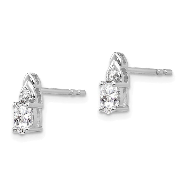 14K White Gold 5x3 Oval April/White Topaz and Diamond Post Earrings, view 2 of 4