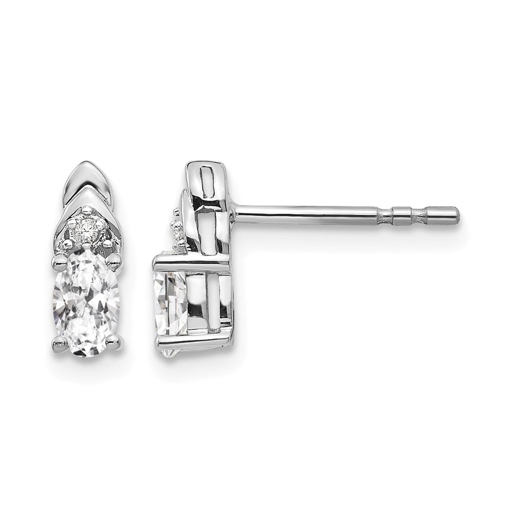 14K White Gold 5x3 Oval April/White Topaz and Diamond Post Earrings, view 1 of 4