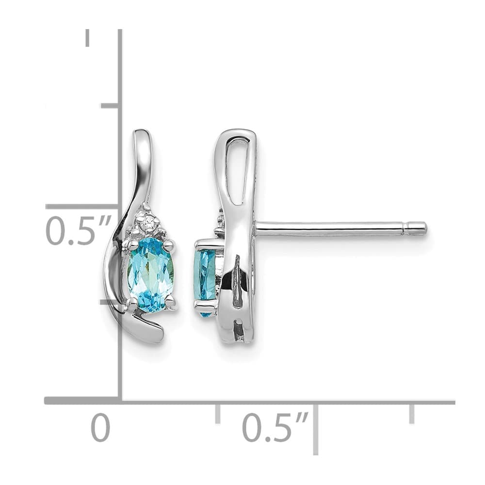 14K White Gold 5x3 Oval December/Blue Topaz and Diamond Post Earrings, view 4 of 4
