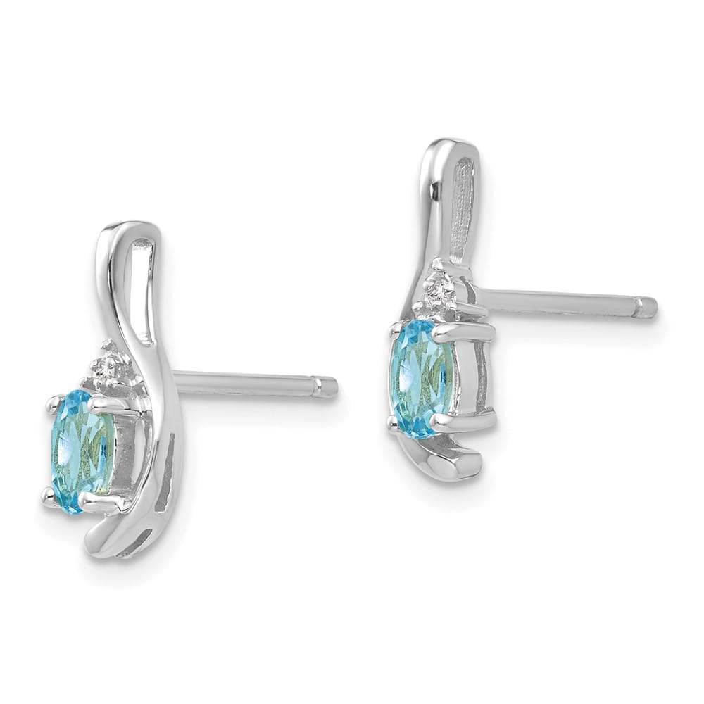 14K White Gold 5x3 Oval December/Blue Topaz and Diamond Post Earrings, view 2 of 4