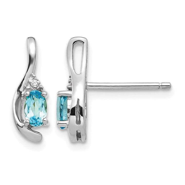 14K White Gold 5x3 Oval December/Blue Topaz and Diamond Post Earrings, view 1 of 4