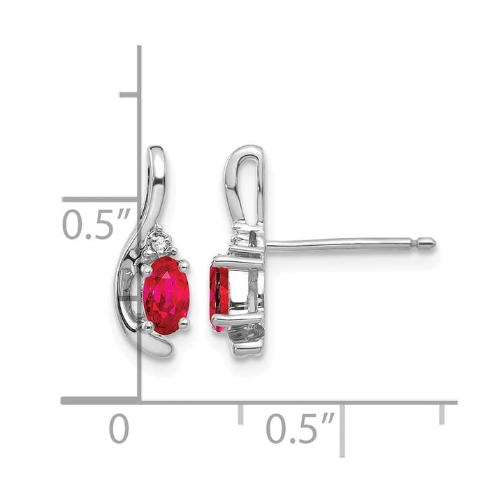 14K White Gold 5x3 Oval July/Ruby and Diamond Post Earrings, view 4 of 4