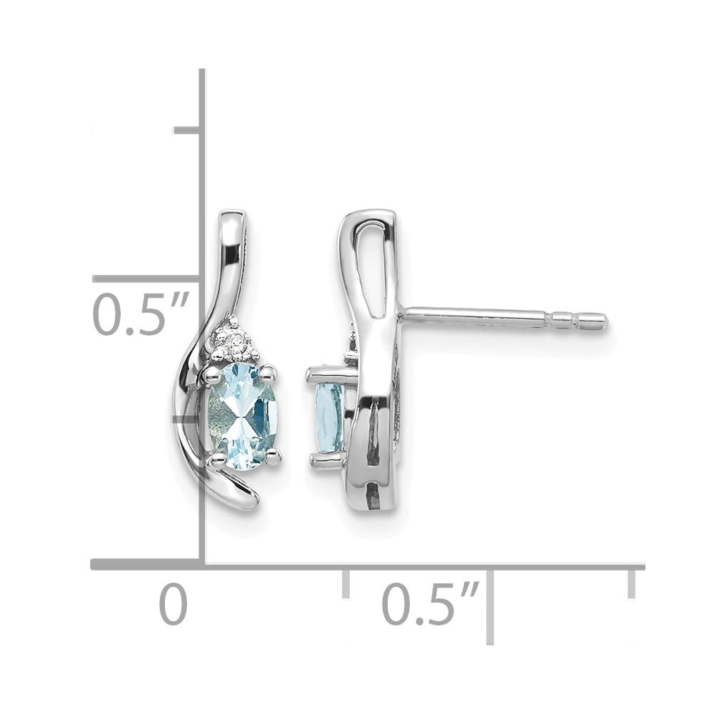14K White Gold 5x3 Oval March/Aquamarine and Diamond Post Earrings, view 4 of 4
