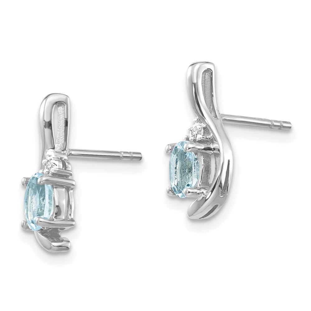 14K White Gold 5x3 Oval March/Aquamarine and Diamond Post Earrings, view 2 of 4
