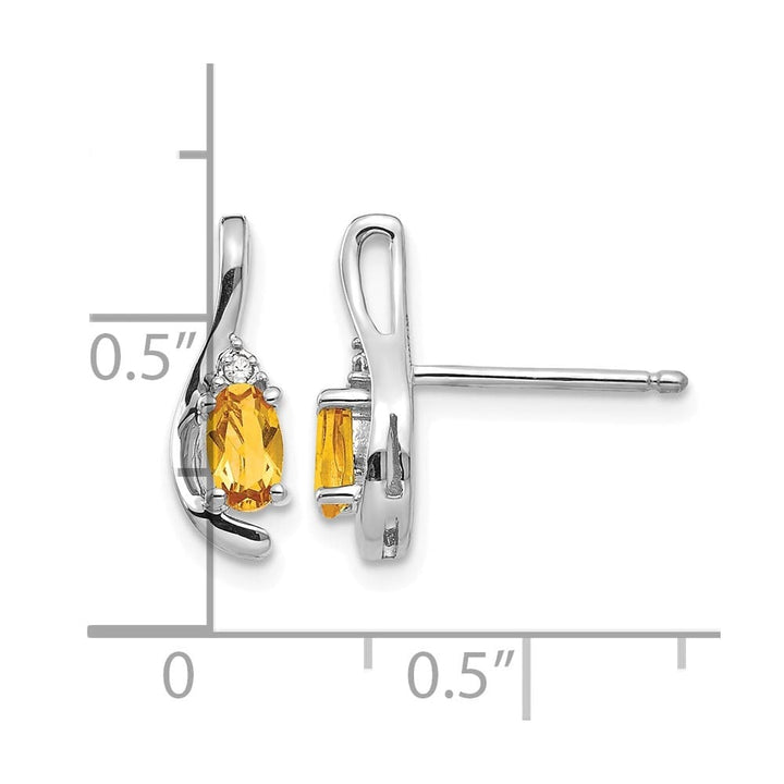 14K White Gold 5x3 Oval November/Citrine and Diamond Post Earrings, view 4 of 4