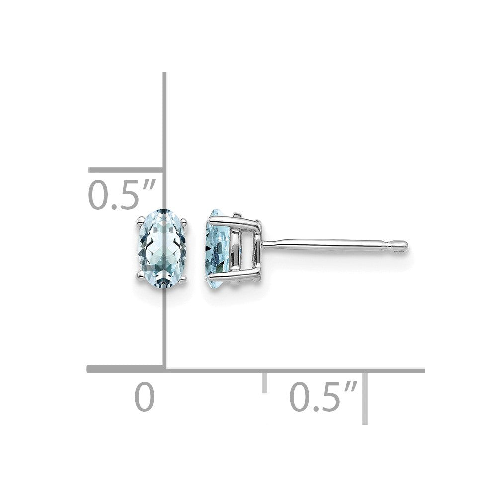 14K White Gold 5x3mm Oval Aquamarine Post Earrings, view 4 of 4