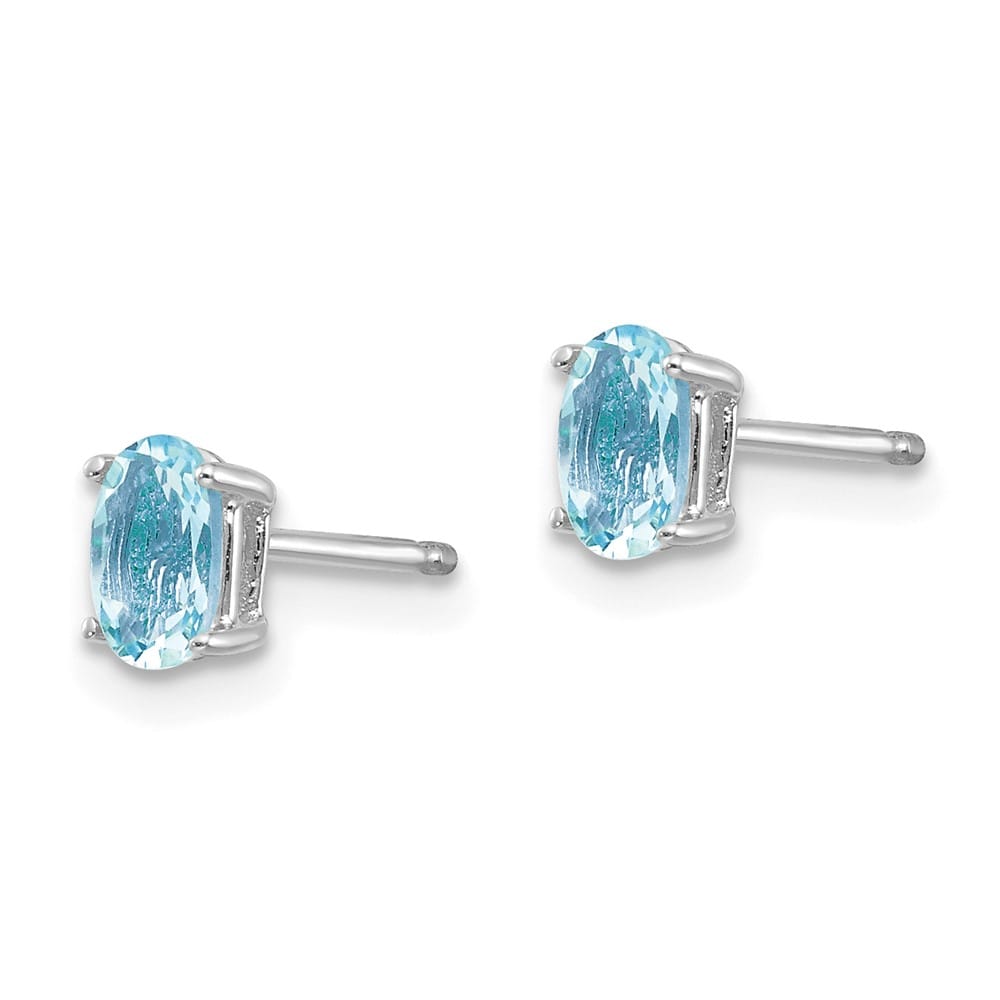 14K White Gold 5x3mm Oval Aquamarine Post Earrings, view 2 of 4