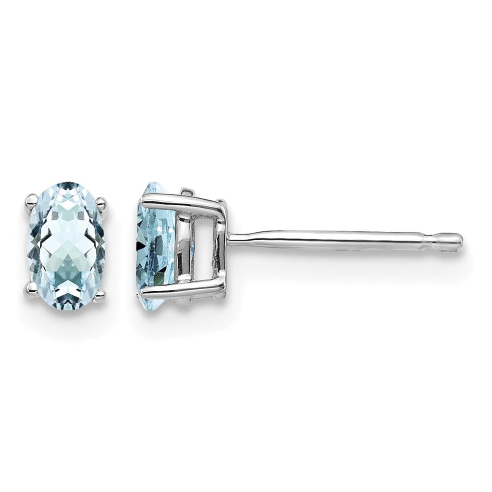14K White Gold 5x3mm Oval Aquamarine Post Earrings, view 1 of 4