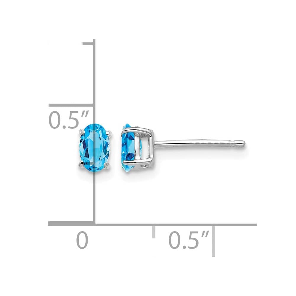 14K White Gold 5x3mm Oval Blue Topaz Post Earrings, view 4 of 4
