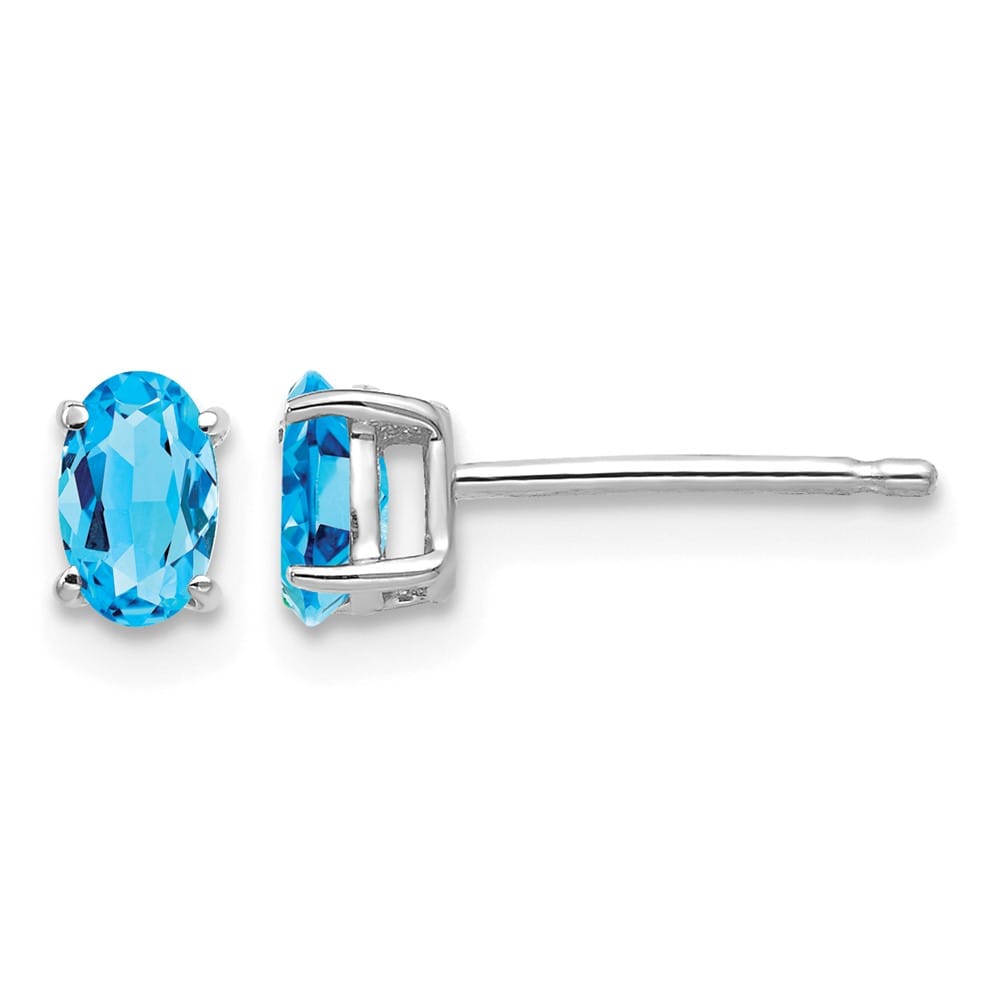 14K White Gold 5x3mm Oval Blue Topaz Post Earrings, view 1 of 4
