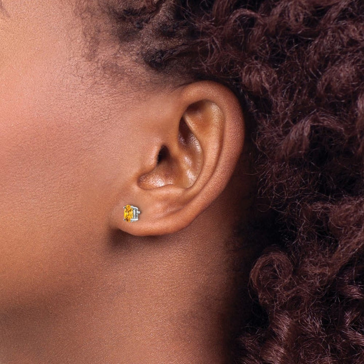 14K White Gold 5x3mm Oval Citrine Post Earrings, view 3 of 4