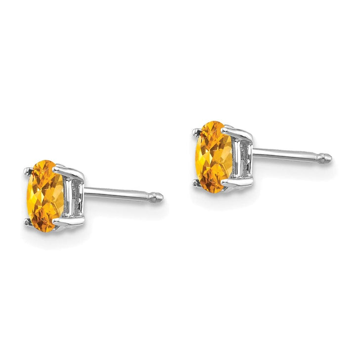 14K White Gold 5x3mm Oval Citrine Post Earrings, view 2 of 4