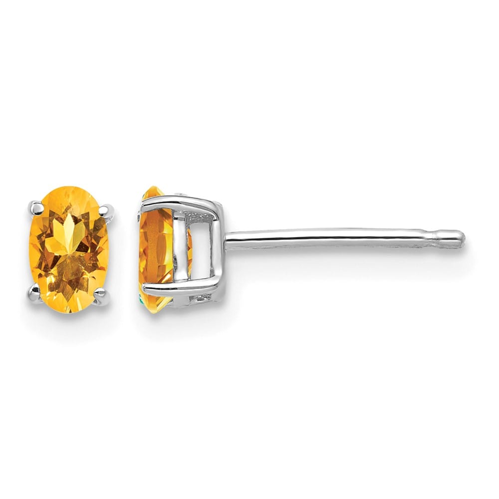 14K White Gold 5x3mm Oval Citrine Post Earrings, view 1 of 4
