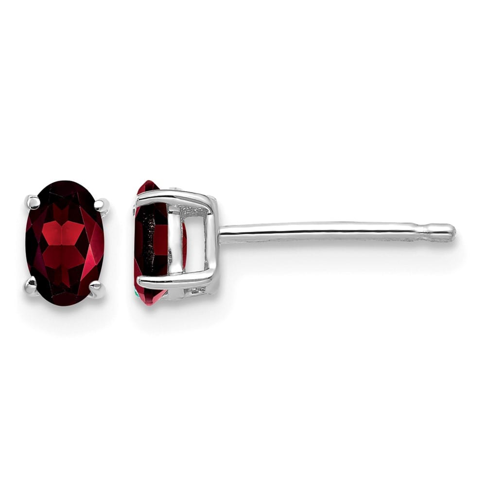 14K White Gold 5x3mm Oval Garnet Post Earrings, view 1 of 4